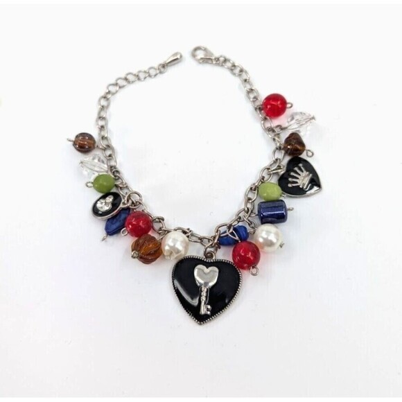 Set of 3 Charm Bracelet Zip Motif Heart Faux Pearl Flower Beads Retro Y2K Whimsy - Picture 6 of 12